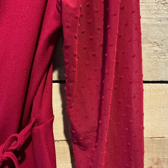 Maurice’s‎ M Red Wrap Blouse Sheer Swiss Dot Sleeves Romantic Holiday Coquette - Picture 3 of 11